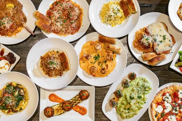 Group of dishes in top view