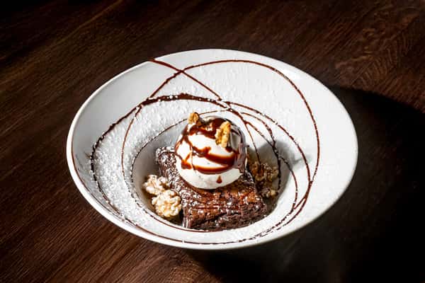 Triple Choconut Brownie with Vanilla Gelato & Walnuts