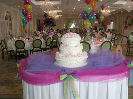 birthday cake with balloons in the background