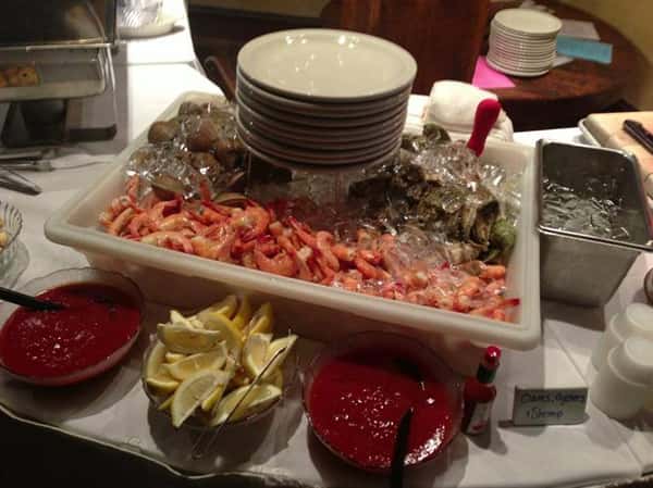 buffet table with shrimp