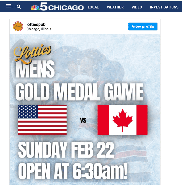 NBC Chicago, Places to Watch USA Hockey, 2025
