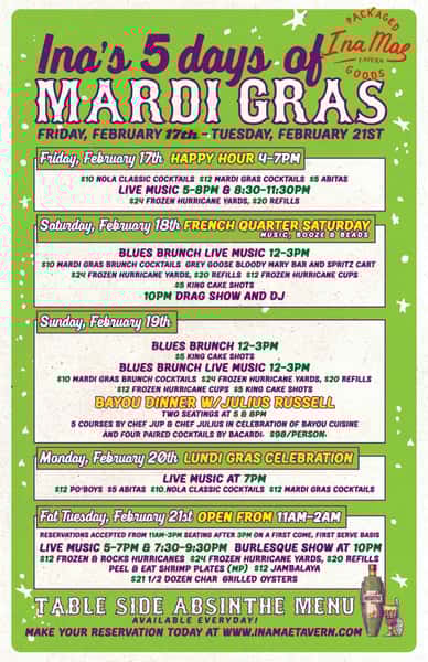 Ina's 5 Days of Mardi Gras