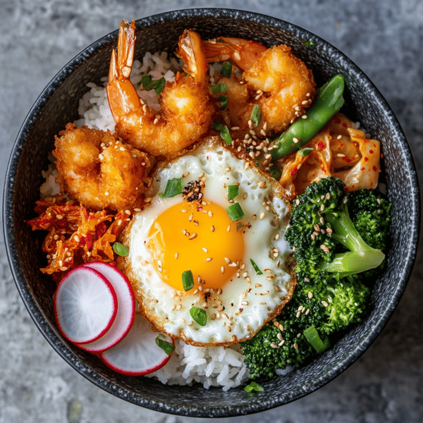 Shrimp Rice broccolis and egg