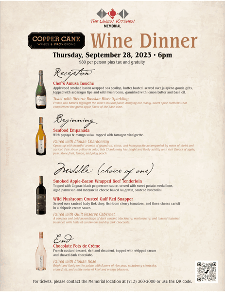 Copper Cane Wine Dinner at TUK Memorial