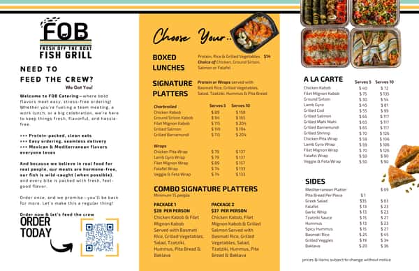 FOB Summer Catering Menu