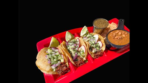 19. 3 Shredded Beef Tacos- Rice&Beans
