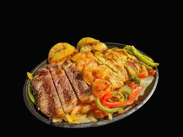 Flame Grilled Paisita Fajita-GrilledChx,CarneAsada,1ShrimpSkewer,Jalapeno