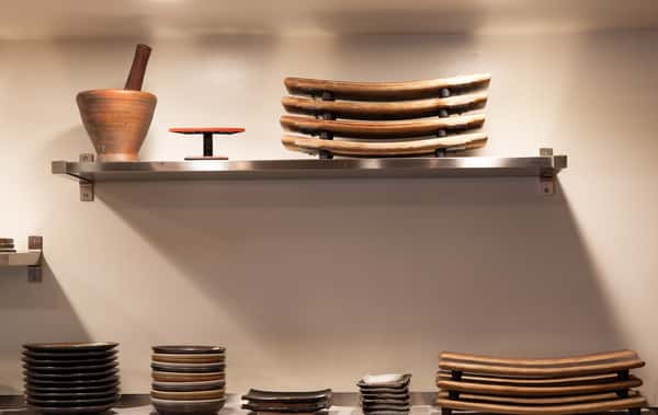 stacks of dishes and trays