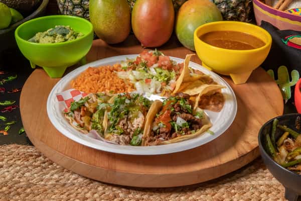 #6 3 SOFT TACOS PLATE w/ beans & Rice Plate