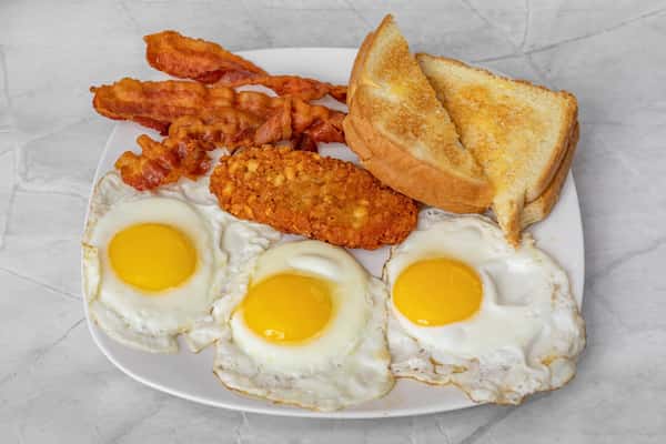 3 Egg Platter ( 3 Eggs/ Hashbrown / 1 Choice Meat)