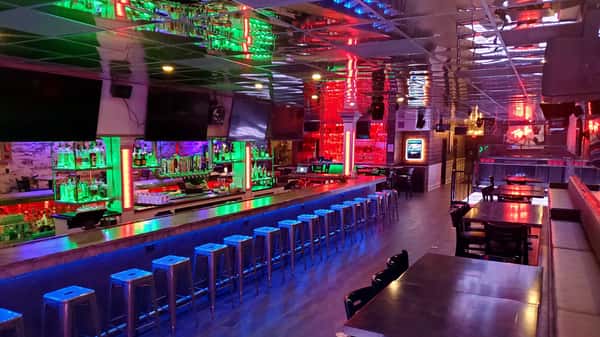 Interior with green and red lighting