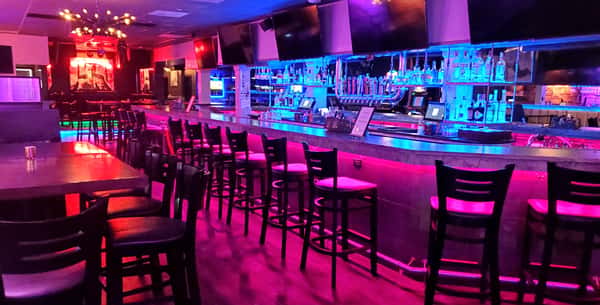 Interior with blue and pink lighting