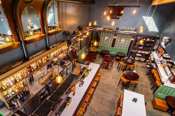 overhead view of restaurant dining room