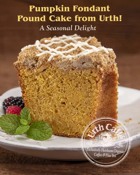 Urth Caffé goes all out with our pumpkin treats, because we provide only the purest pumpkin puree made from fresh pumpkins that allows our guest to enjoy the holiday season in its truest form 🍁
Our classic seasonal pound cake is made with pure spiced pumpkin puree, topped with fondant glaze and house-made graham cracker crumbles. This spectacular treat is seasonal, so don't miss out on all things pumpkin and visit your nearest Urth Caffé to enjoy our signature heirloom organic coffees and fine teas alongside exquisite baked goods and pastries.
#urthcaffe #pumpkinpoundcake #fondantpoundcake #seasonalsweets #pureorganic