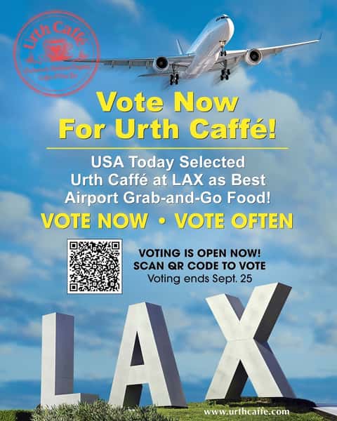 Can you believe it? Urth Caffé LAX has been nominated by USA Today as Best Airport Grab-and-Go Food! ✈🧋

But this is not all, YOU get to help Urth Caffé be chosen as the #1 spot for best airport grab-and-go food, across the entire United States! Click the first link in our bio to visit the USA Today page and vote for Urth Caffé LAX. Your overwhelming support and love is so appreciated!

Hurry! Because the polls are closing on September 25th and you don't want to miss out. Voting multiple times is allowed, after a certain cooldown period you can vote again for Urth Caffé to ensure our spot at the top. Tag us with an image of your vote submission for a chance to be featured on our Urth Caffé Stories❤️

#urthcaffe #urthcaffelax #usatoday #votenow #voteoften