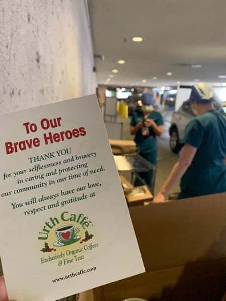 To Our Brave Heroes card with nurses and hospital entrance in background