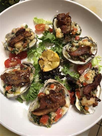 stuffed oysters over salad