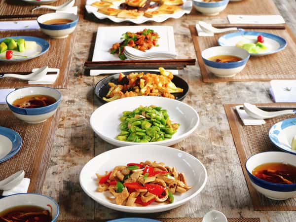 Chinese food spread