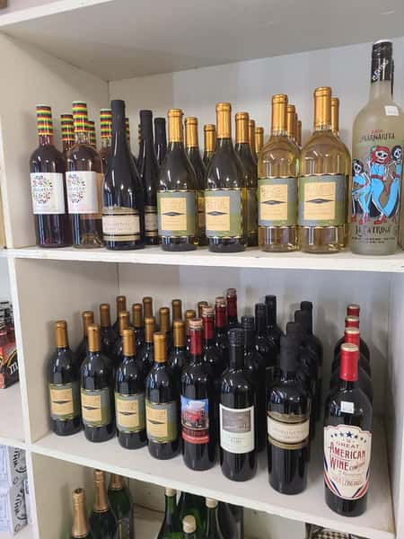 shelves of wine