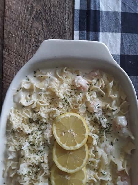 pasta with lemon garnish