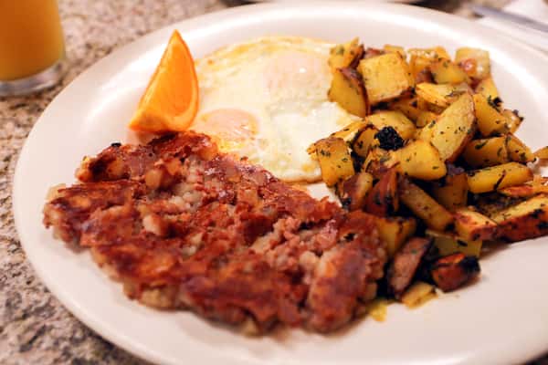 Corn beef hash with eggs and potatoes