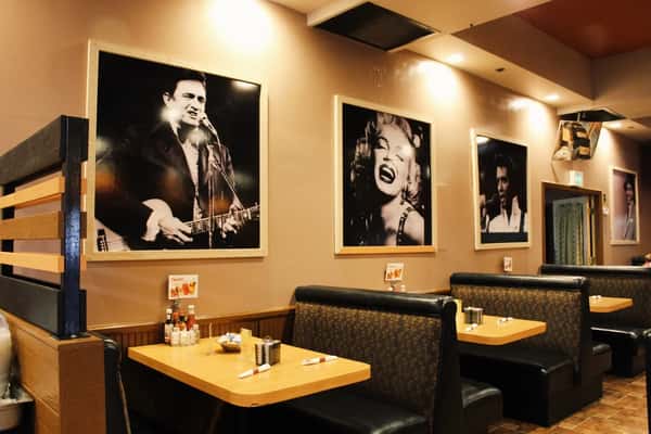 Restaurant dining room with wall art