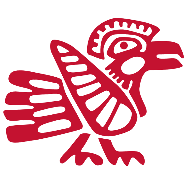 Decorative red Aztec-inspired eagle graphic symbolizing Mexican heritage and culture, used as a bold visual element for restaurant branding, menus, and promotional materials.