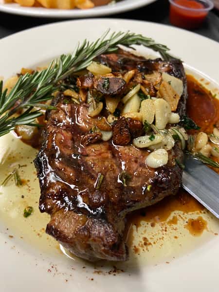 Garlic crusted NY shell steak