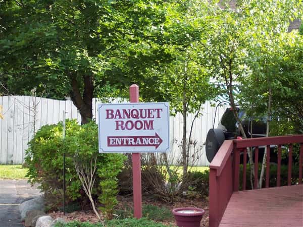 Banquet Room entrance sign located outside of establishment