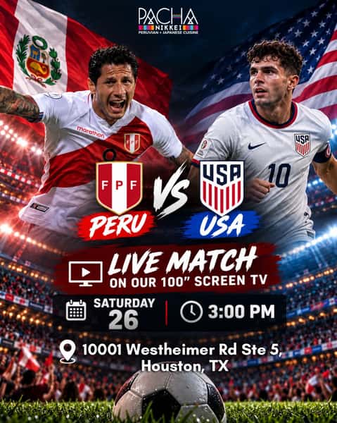 ⚽ Match Day! Peru🇵🇪 vs USA🇺🇸
Join us this Saturday, the 26th at 3:00 PM to catch all the action live on our 100” screen! Bring your friends, grab a bite, and enjoy the game with us! 🙌⚽️
📍10001 Westheimer Rd Ste 5,
Houston, TX
📞 832-834-5697
.
.
#peruvsusa #matchday #soccerlive #houstonsoccer #watchparty