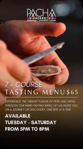 Date night, celebration, or just
because… ✨
Come enjoy our 7-course Tasting Menu for $65 per person and discover the unique flavors of Nikkei cuisine. 🇵🇪🇯🇵
✨ $65 per person
✨ Beverages, tax, and gratuity not included
✨ Portions are individual
✨ No substitutions available
✨ Dine-in only
👉 Reserve at www.pachanikkei.com — Tasting Menu section.
👉 Available Tues-Sat from 5pm to 8pm
.
.
#peruvianjapaneserestaurant #houstoneats #bestfoodhouston #houstonrestaurant #tastingmenu