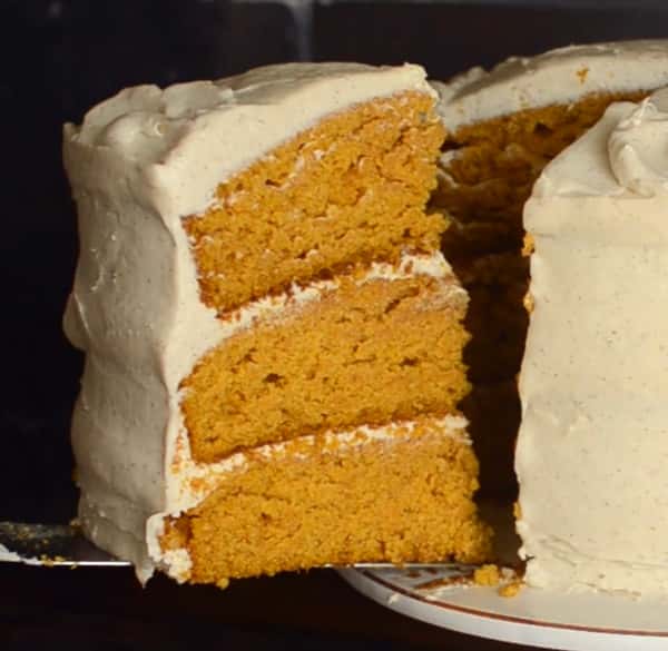 Pumpkin spice cake with cream cheese buttercream frosting