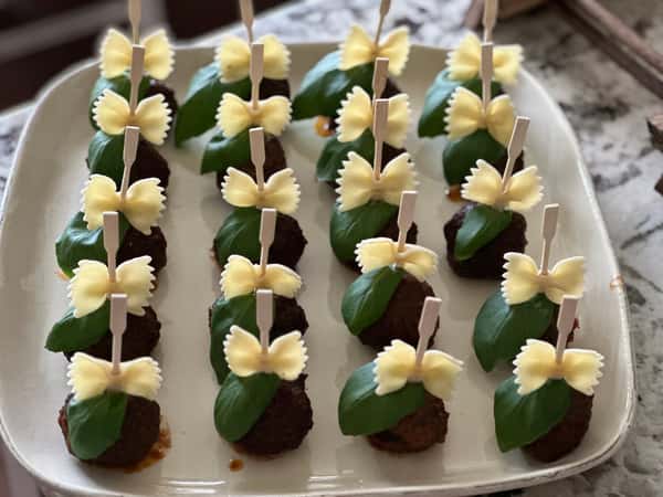 Homemade meatball bowtie baby shower appetizers