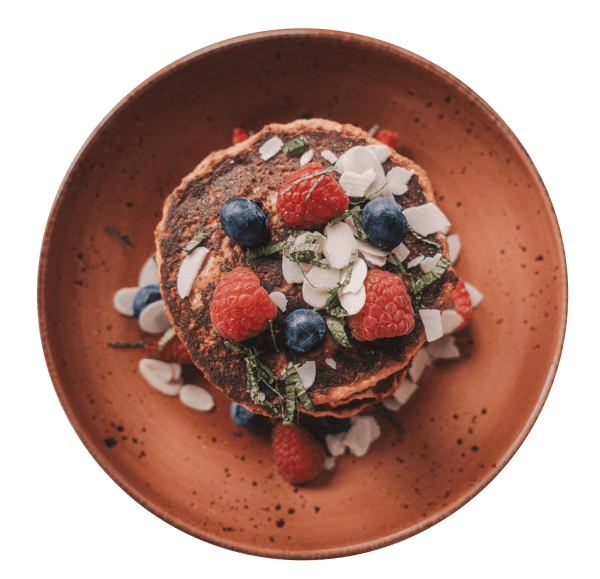 pancake top view on a brown plate