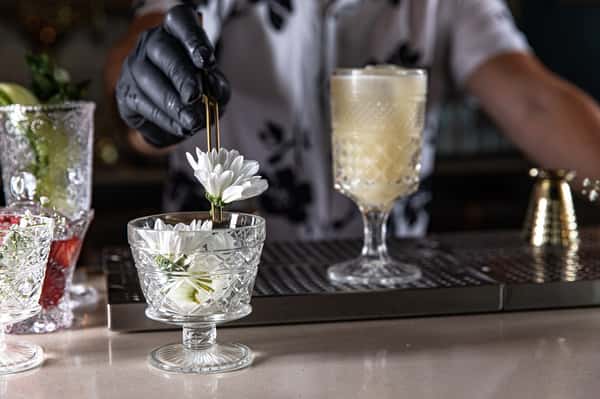 cocktail glass with flowers 
