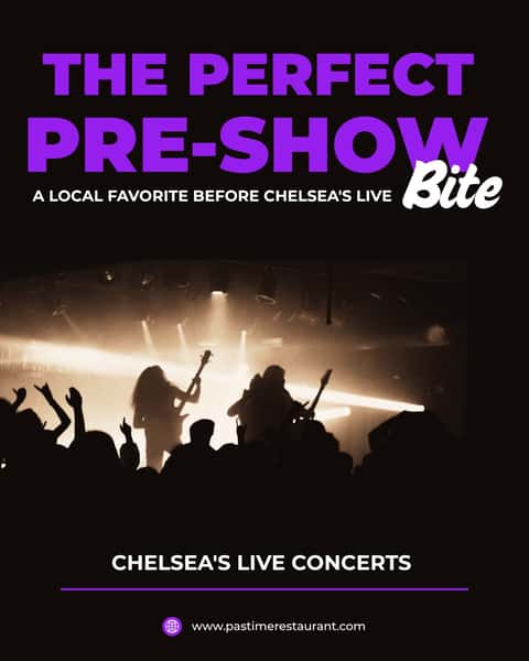 The best nights start with great food. Join us before Chelsea's Live and make dinner part of the experience. 🎶🍕

#ThePastimeRestaurant #ChelseasLive #PreShowBite