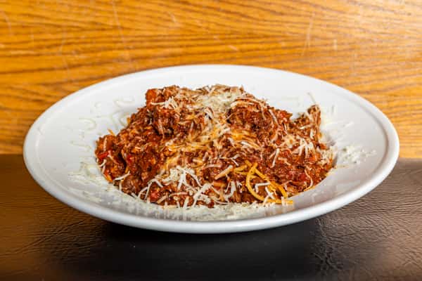 Pasta with Gorat's signature Italian meat sauce and freshly grated Parmesan
