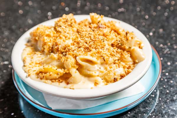 Creamy truffle lobster mac and cheese with toasted breadcrumb topping at Gorat's Steak House