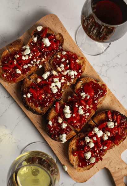 Catering - Roasted Red Pepper Jam, Goat Cheese, Diced Roasted Red Pepper