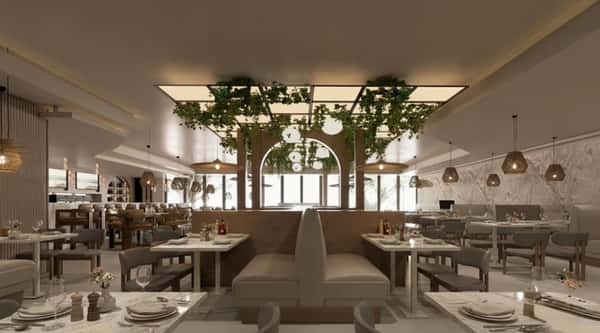 Interior dining room area with booth seating