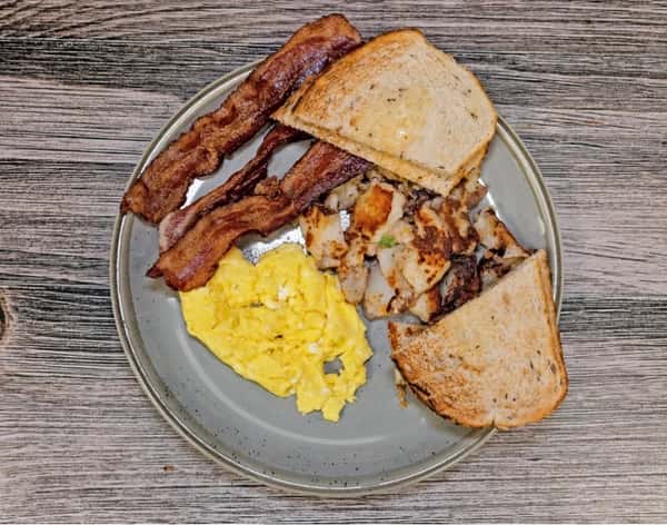 Any Style with Home Fries & Buttered Toast