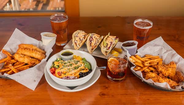 chicken tenders, sw bowl, fish tacos, fish and chips