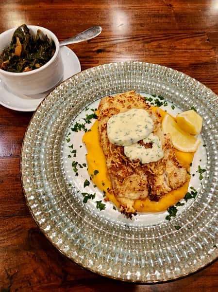 🎶 SATURDAY | Joel Delgado | 7pm - 10pm 

Parmesan Crusted Red Snapper

Served over old bay braised collard greens & sweet potato mash finished w/ lemon-pepper compound butter