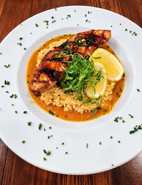 🎶 SATURDAY | Brooke Foster | 7pm - 10pm 

Hawaiian Wahoo
Serrano miso glazed & served over roasted butternut squash risotto w/ saffron & aji Amarillo yellow bell pepper coulis $27.95