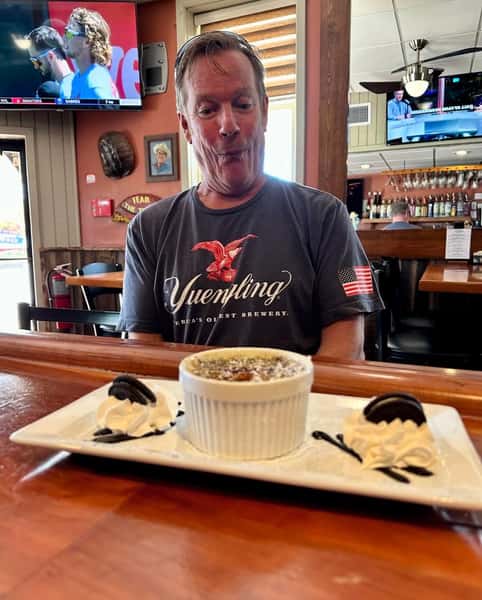 Weekend Specials ✨
Specials will be ready @5
📞 410-257-7899 for togo or reservations
🎶 SATURDAY | Joel Delgado | 7pm - 10pm
🎶 SUNDAY | Hyland Brothers | 6pm - 9pm
Beef Stroganoff
Tender braised certified angus chuck roast in a rich mushroom gravy served over egg noodles w/ toasted French bread & a dollop of sour cream $24.95
Parmesan Crusted Red Snapper
Served over old bay braised collard greens & sweet potato mash finished w/ lemon-pepper compound butter $27.95
SOUP | Creamy Brussels Sprouts w/ Roasted Peppers & Onions & Cooper Cheese
Сup $7.95 Bowl $11.95
FISH | red snapper served grilled, broiled or blackened w/ your choice of two sides $27.95
DESSERTS
Pumpkin Spice Crème Brûlée
Cookies & Cream Pot de Crème