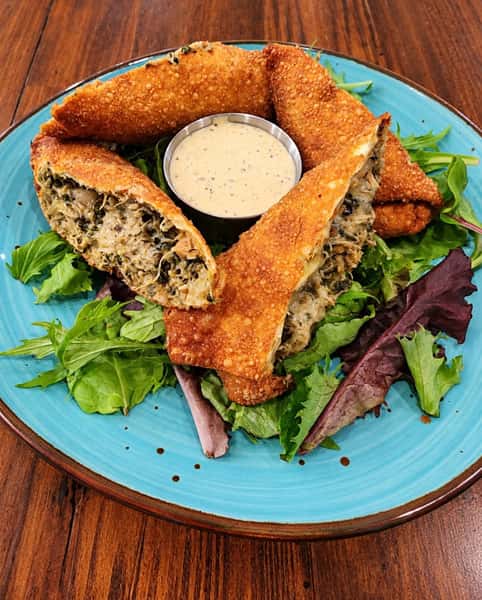 APP | Low Country Chicken Egg Rolls w/ collard greens, blackeye peas & cooper cheese served w/ tabasco mustard dipping sauce