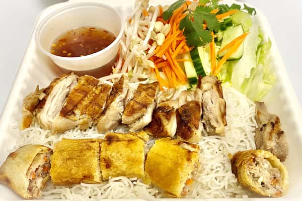 Grilled Chicken Vermicelli with Spring Rolls