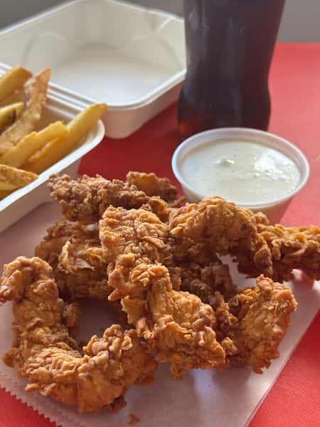 Chicken Tenders with french fries and Coke