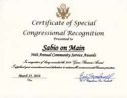United States Congress recognizes Sabio on Main as a Green Business