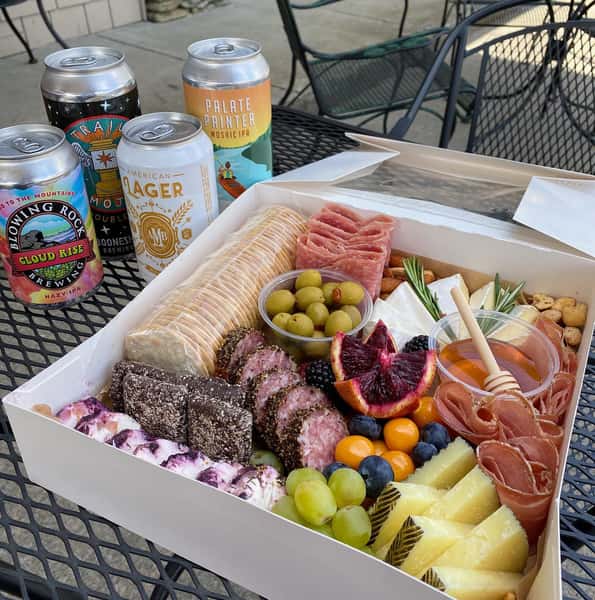 charcuterie box and beverages